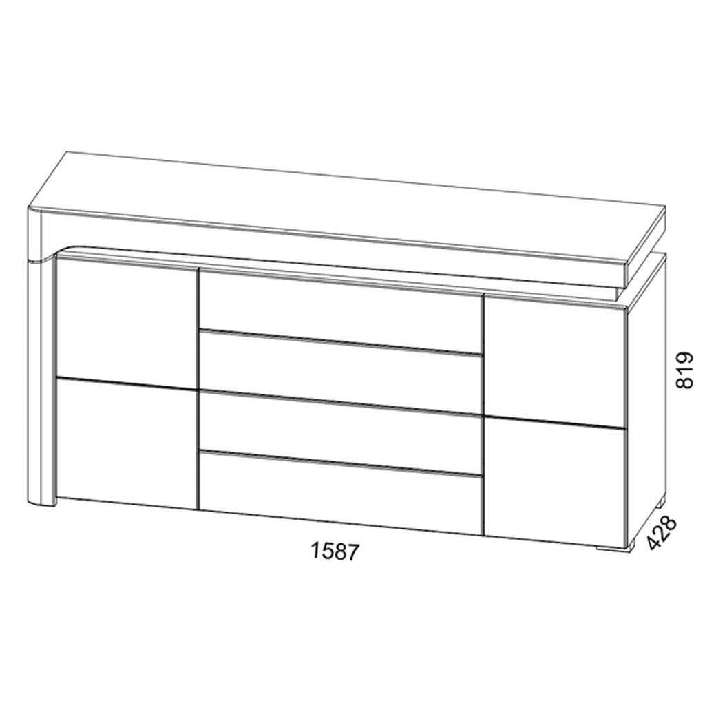 High Gloss Sideboard With 2 Doors 4 Drawers And LED Lights - Ashburn