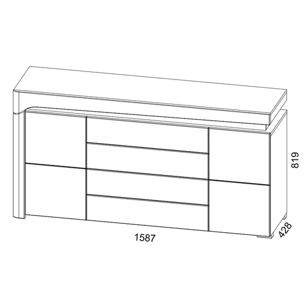High Gloss Sideboard With 2 Doors 4 Drawers And LED Lights - Cedar