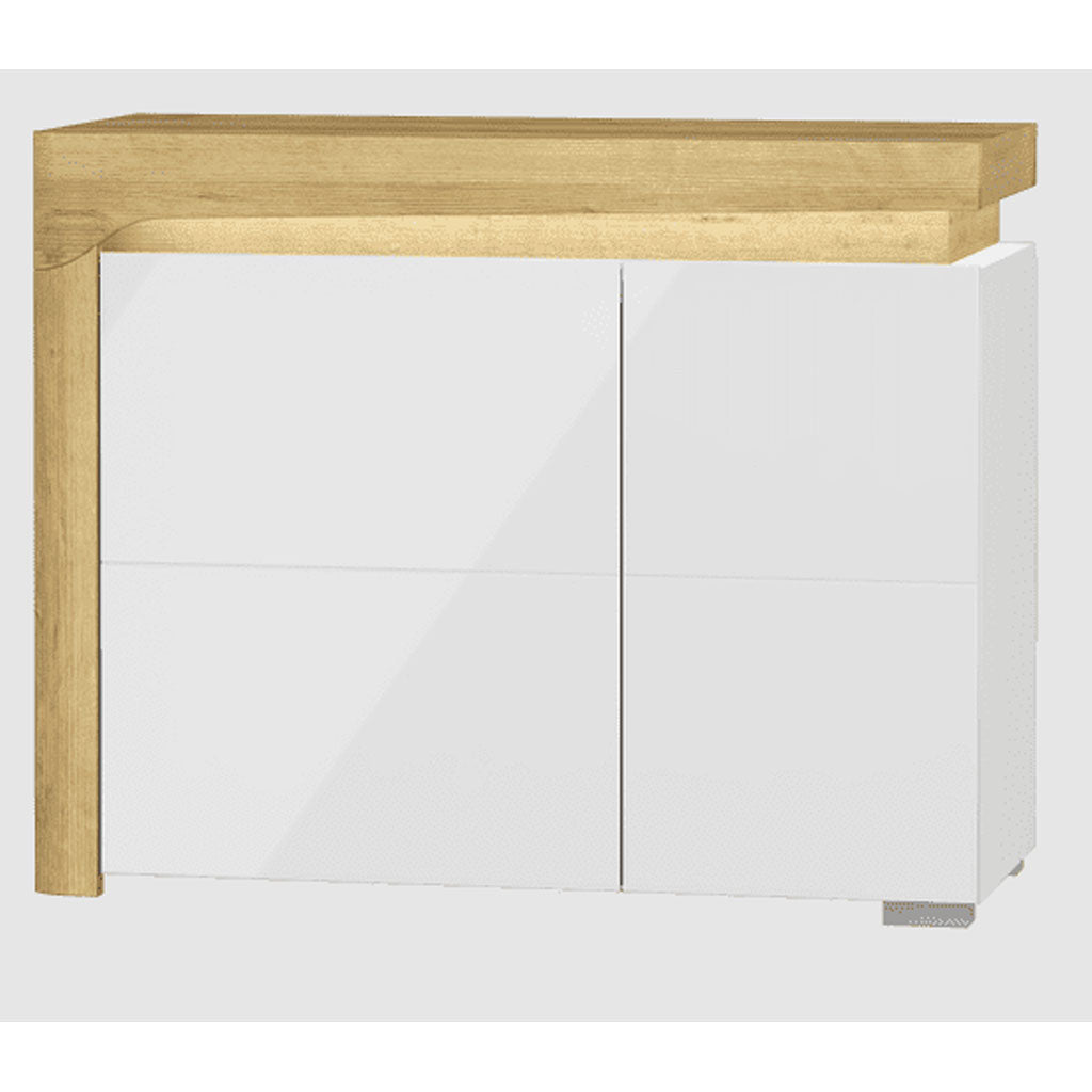 High Gloss Storage Cabinet With 2 Doors And LED Lights - Cedar