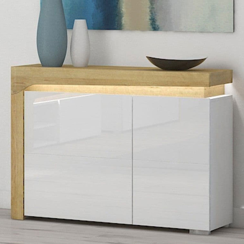 High Gloss Storage Cabinet With 2 Doors And LED Lights - Cedar