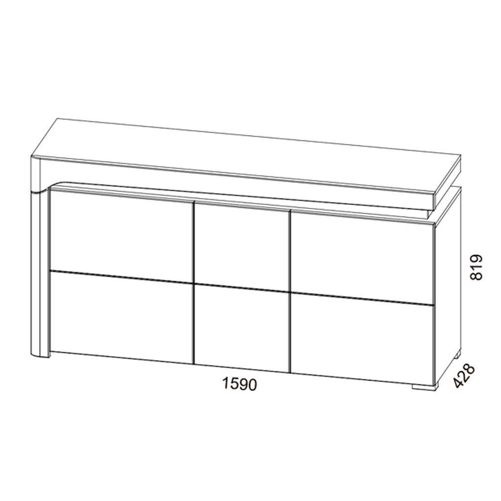 High Gloss Storage Cabinet With 3 Doors And LED Lights - Cedar