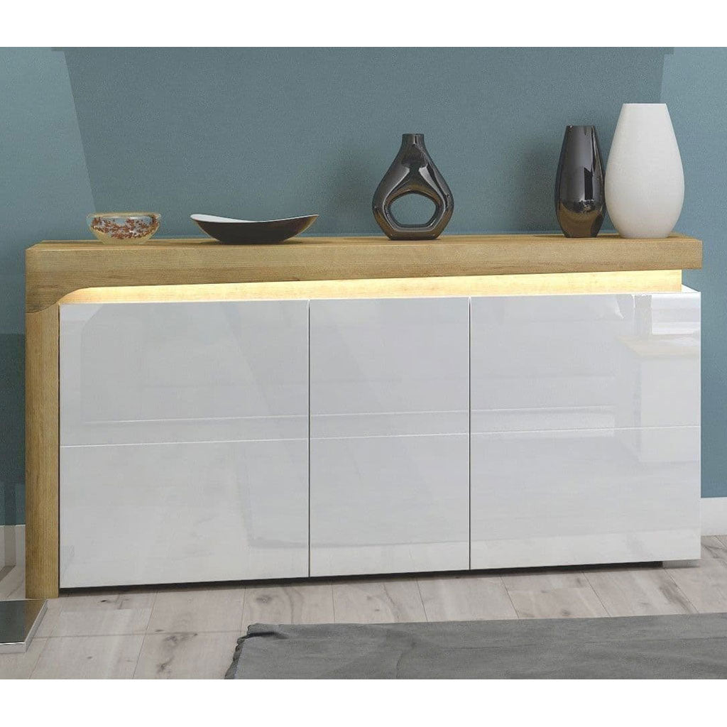 High Gloss Storage Cabinet With 3 Doors And LED Lights - Cedar