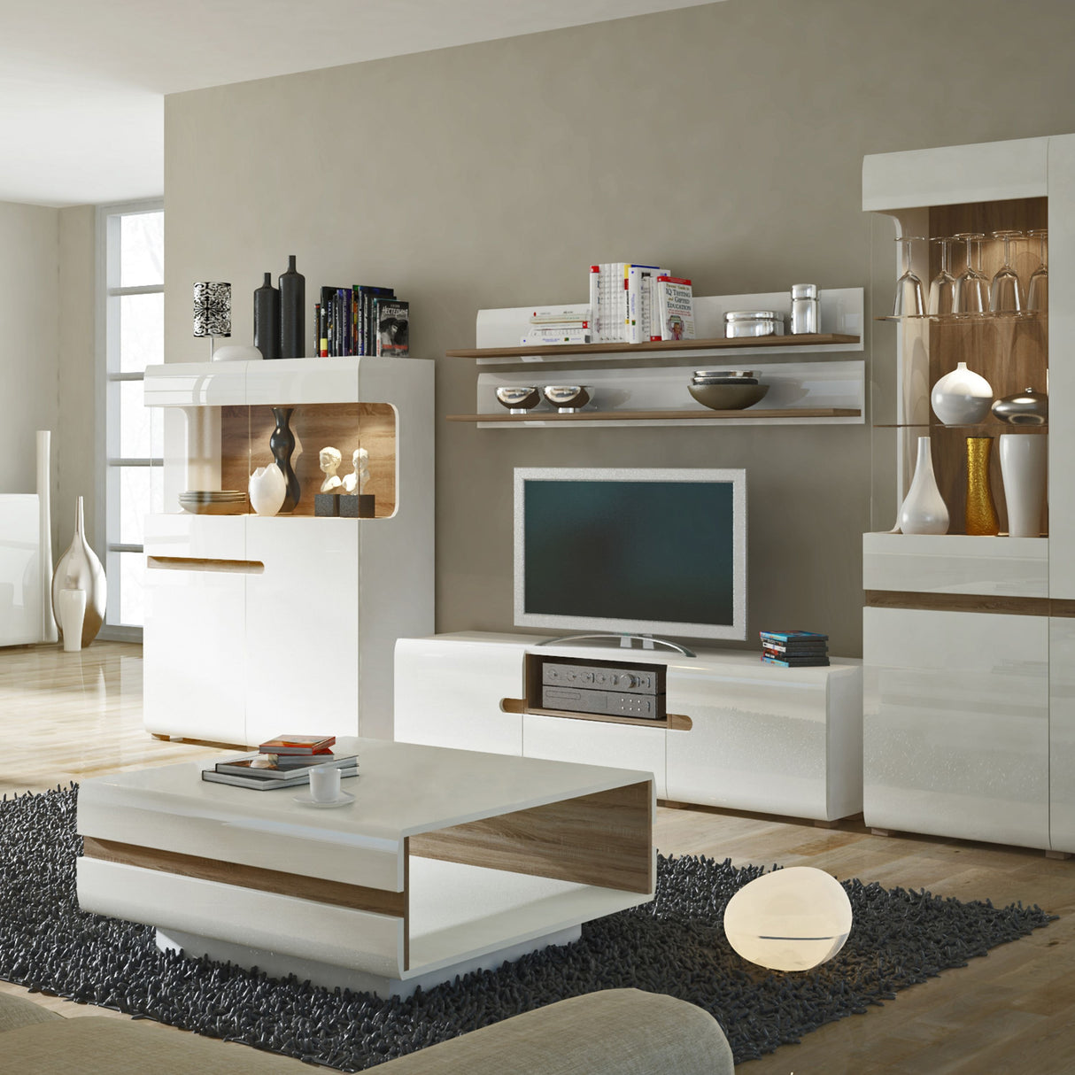 High Gloss TV Stand Wide With 2 Doors And 1 Drawer - Chelsea