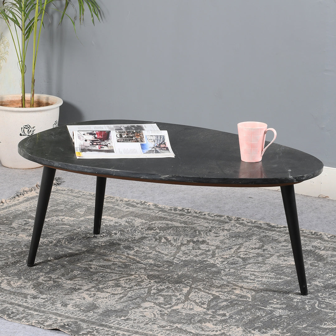 Marble Top Coffee Table With Black Metal Legs - Opal