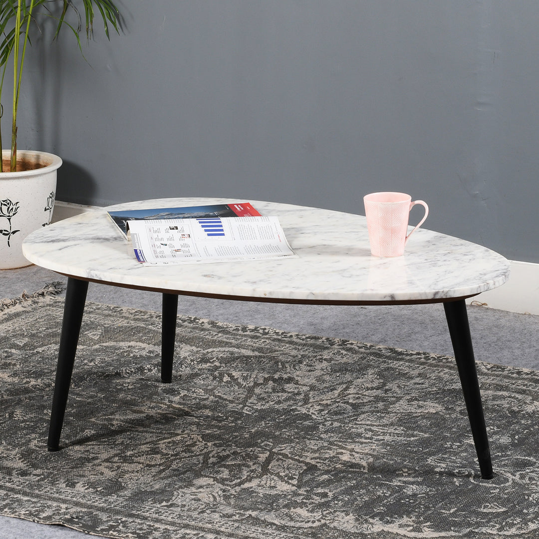 Marble Top Coffee Table With Black Metal Legs - Opal