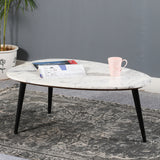 Marble Top Coffee Table With Black Metal Legs - Opal