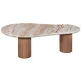 Marble Coffee Table Oval With Solid Mango Wood Pedestal - Ashford