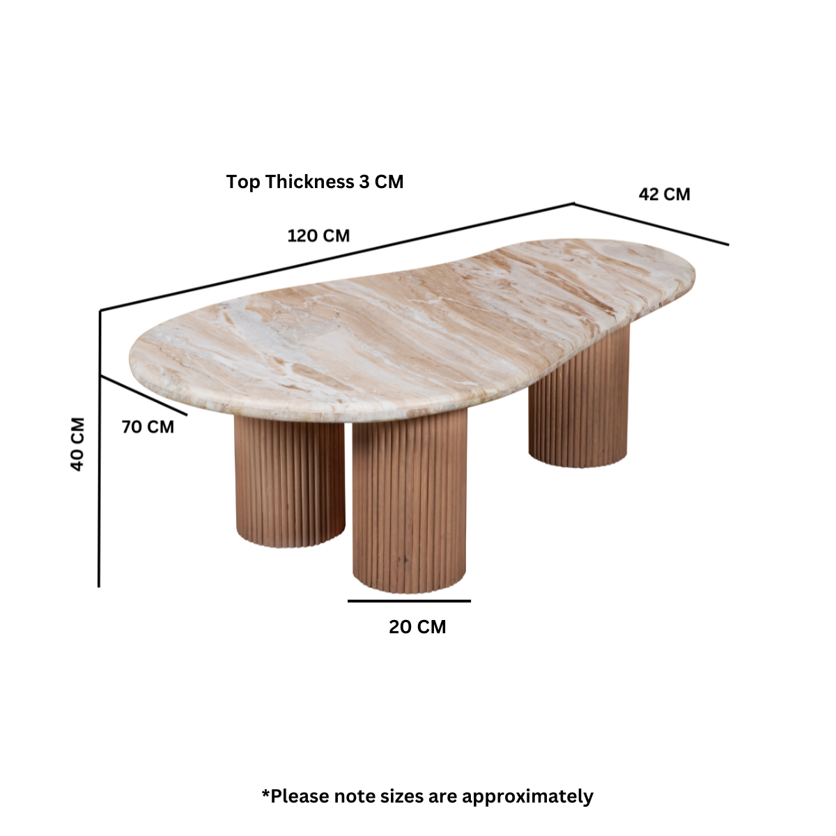 Marble Coffee Table Oval With Solid Mango Wood Pedestal - Ashford