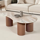 Marble Coffee Table Oval With Solid Mango Wood Pedestal - Ashford
