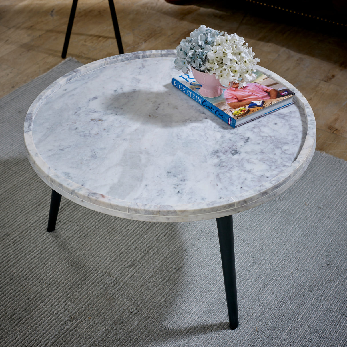 Marble Top Coffee Table Round With Black Metal Legs - Opal