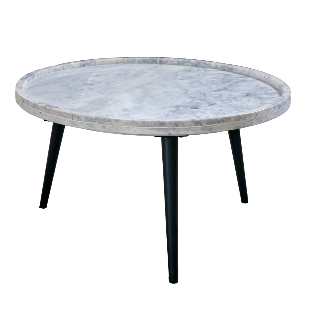 Marble Top Coffee Table Round With Black Metal Legs - Opal