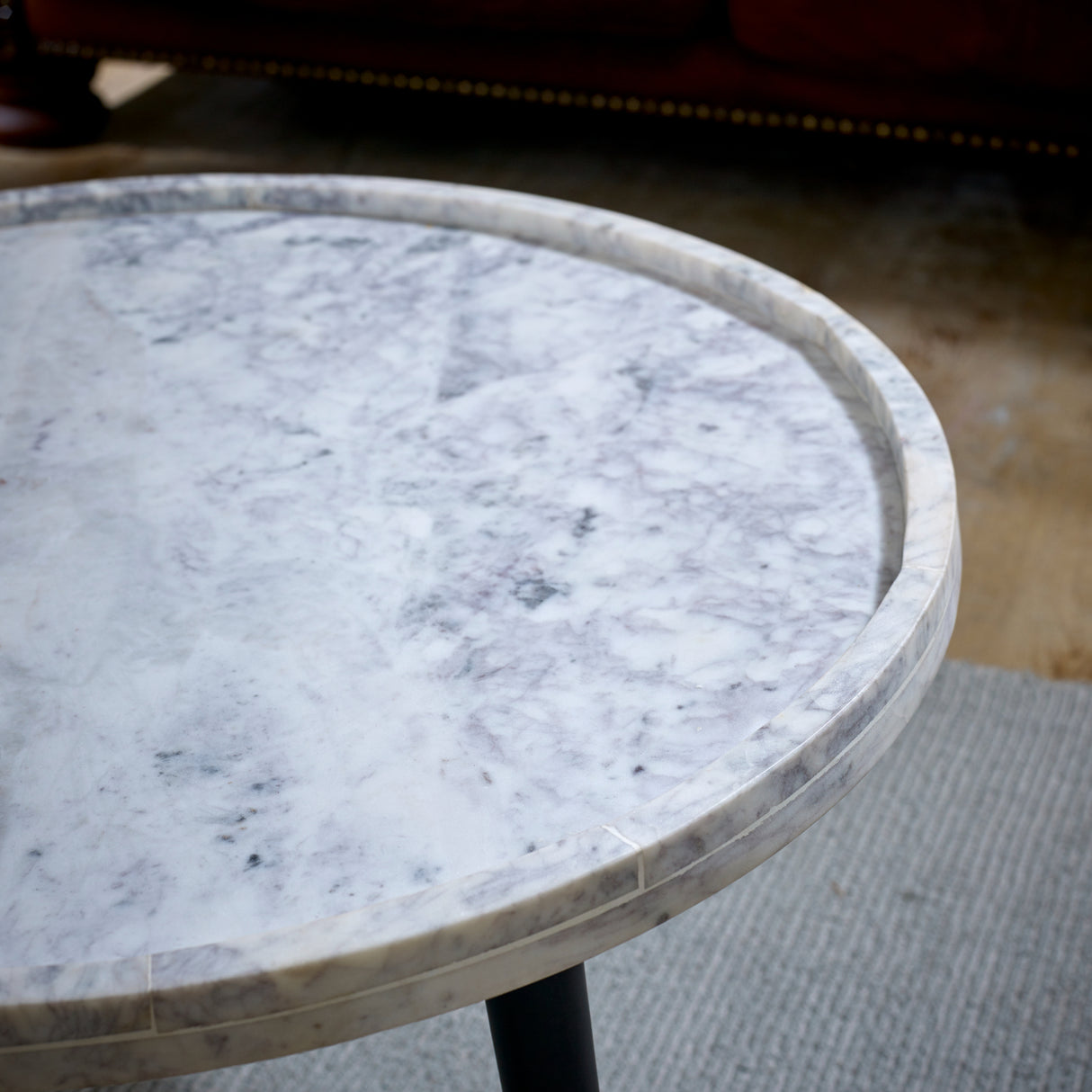Marble Top Coffee Table Round With Black Metal Legs - Opal