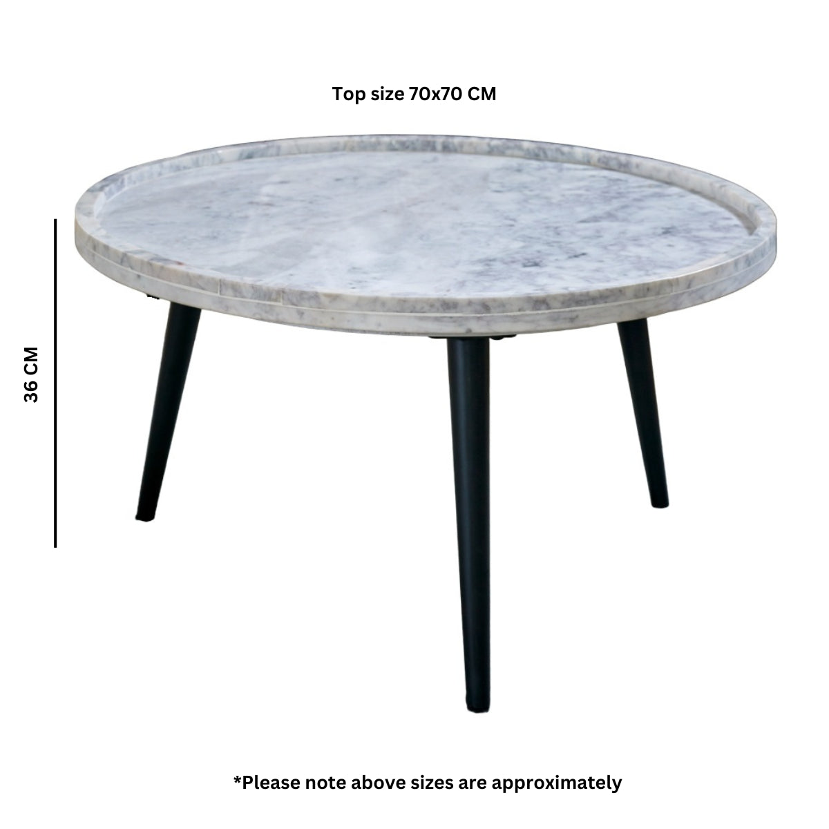 Marble Top Coffee Table Round With Black Metal Legs - Opal