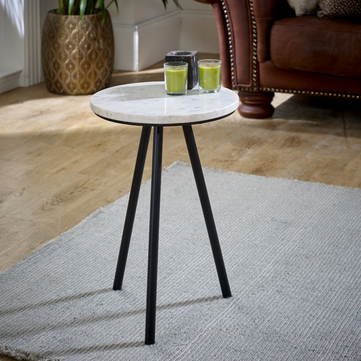 Marble Top Coffee Table Round With Metal Legs - Opal