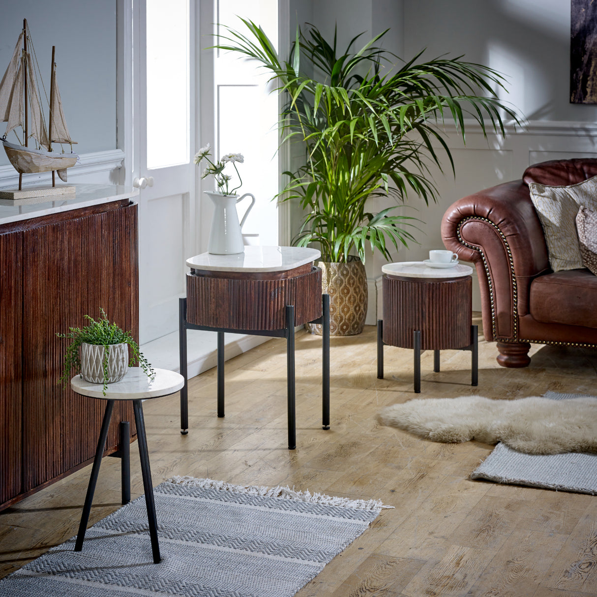 Marble Top Coffee Table Round With Metal Legs - Opal