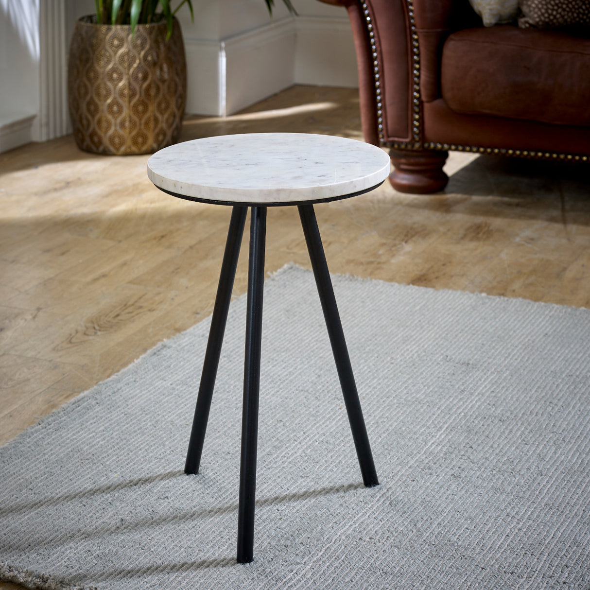 Marble Top Coffee Table Round With Metal Legs - Opal