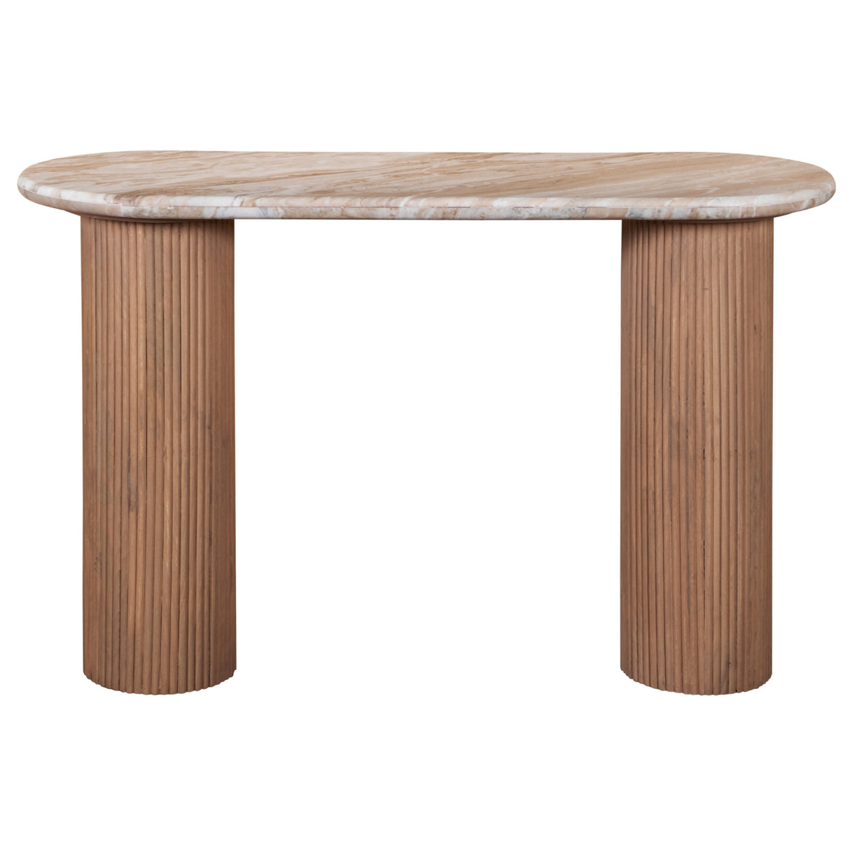 Marble Console Table Oval With Solid Mango Wood Pedestal - Ashford