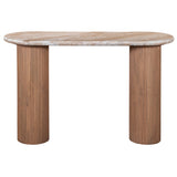 Marble Console Table Oval With Solid Mango Wood Pedestal - Ashford