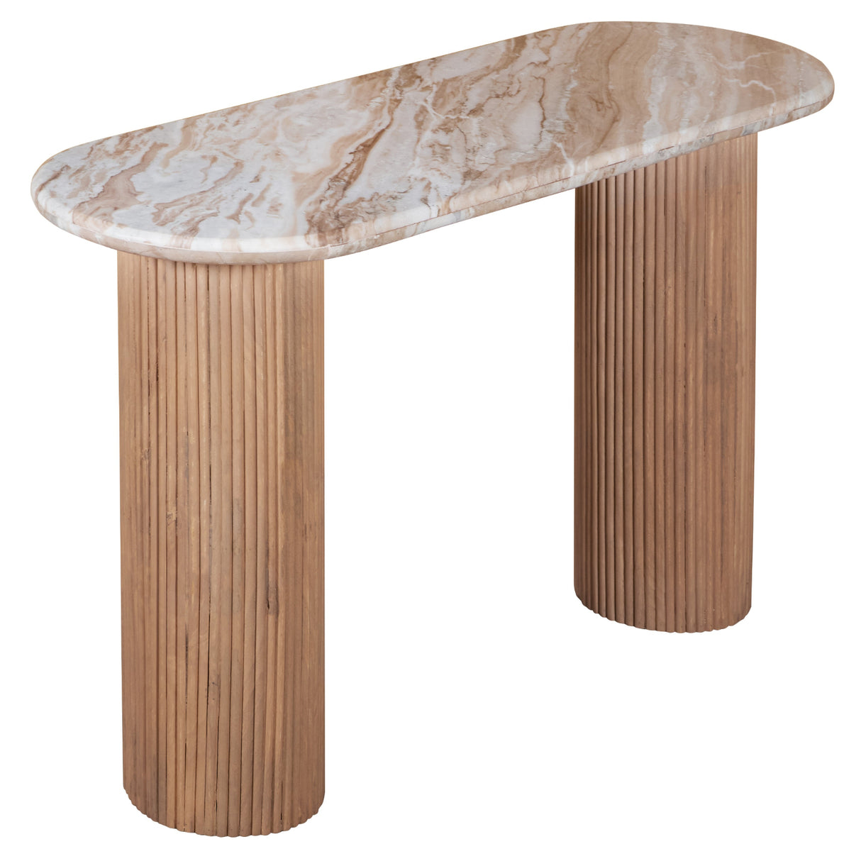 Marble Console Table Oval With Solid Mango Wood Pedestal - Ashford