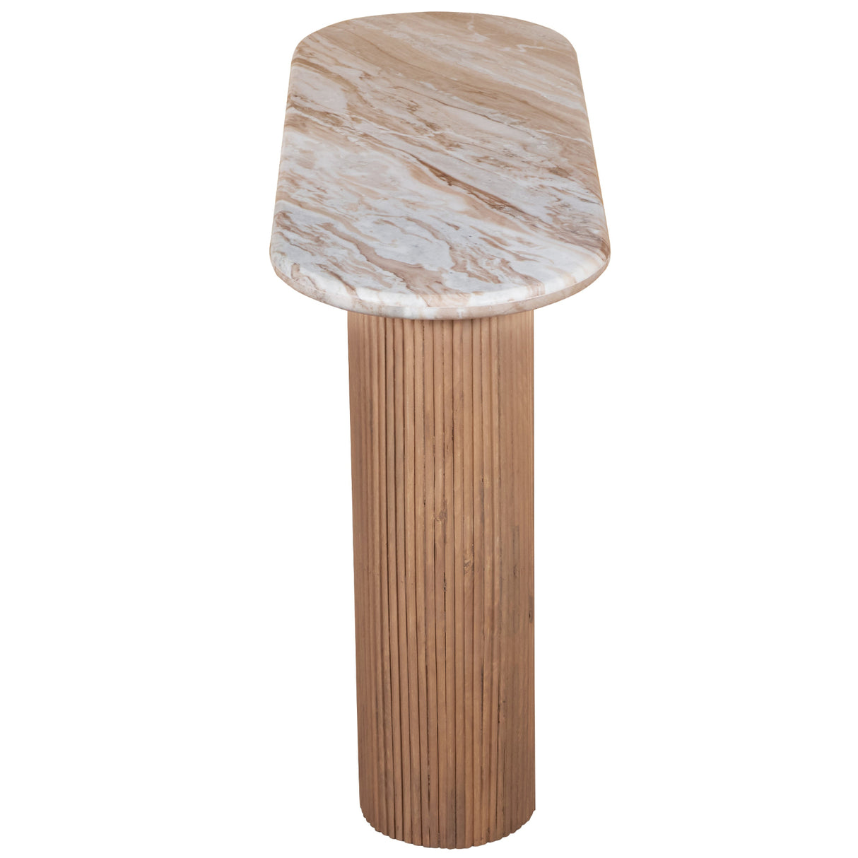 Marble Console Table Oval With Solid Mango Wood Pedestal - Ashford