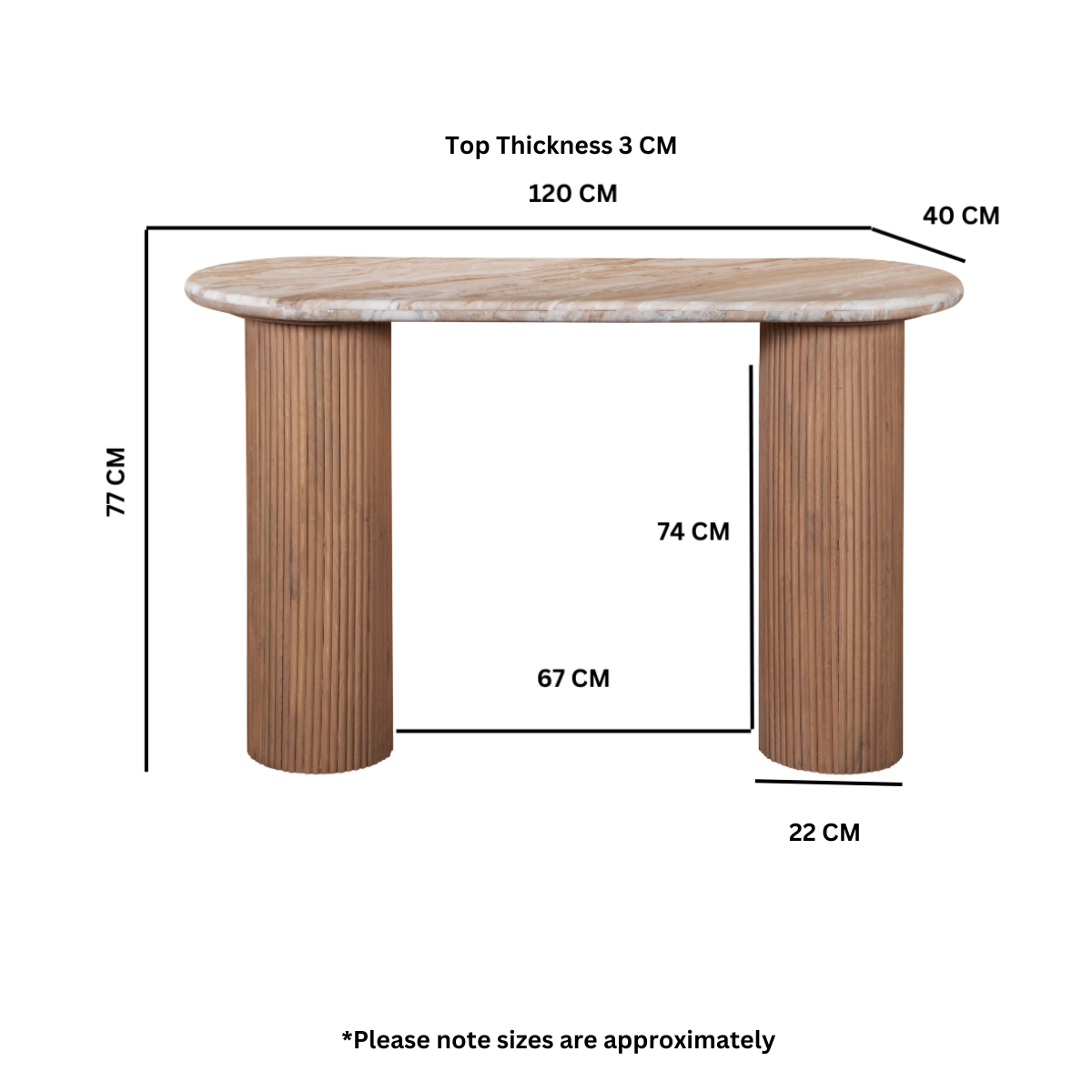Marble Console Table Oval With Solid Mango Wood Pedestal - Ashford