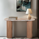 Marble Console Table Oval With Solid Mango Wood Pedestal - Ashford