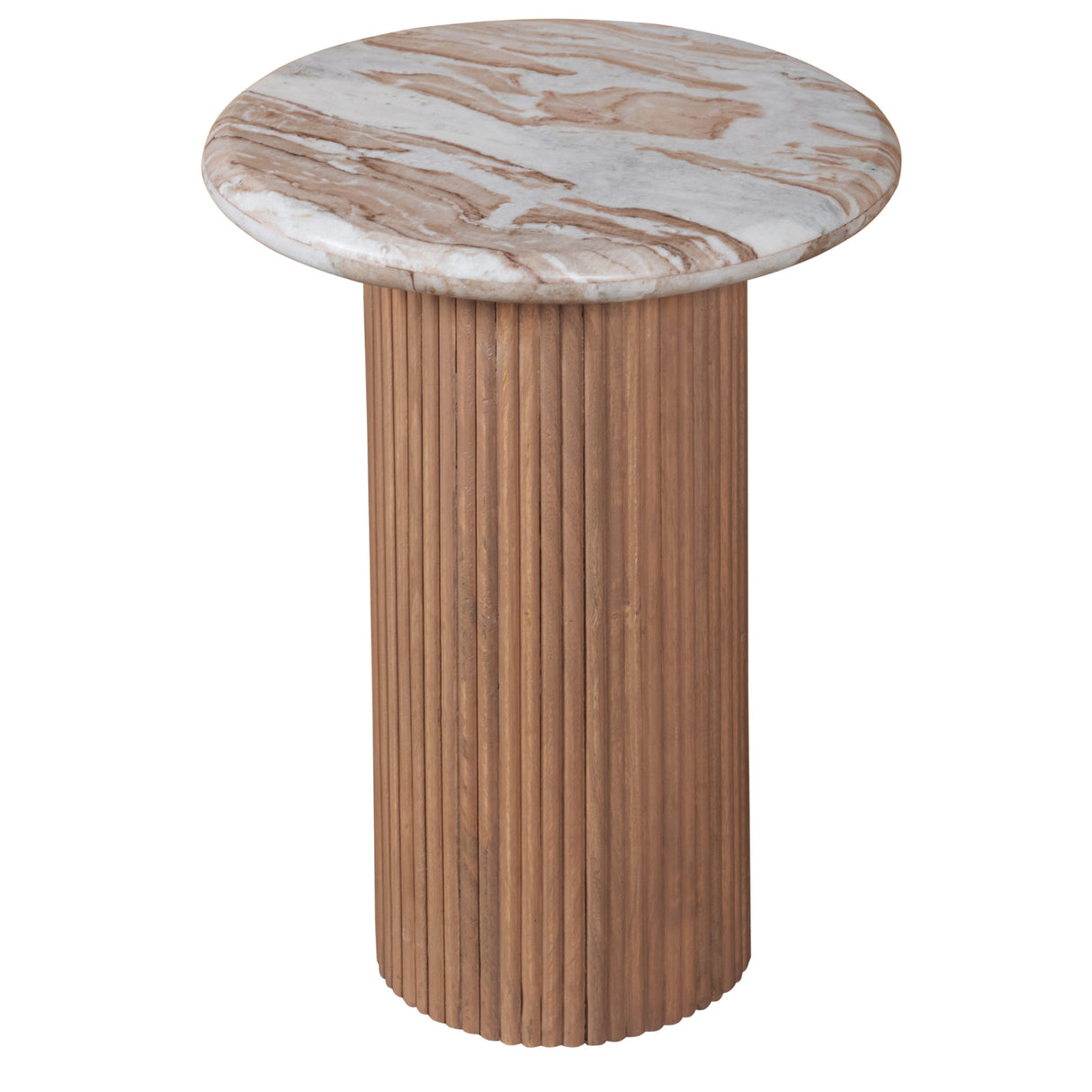 Marble Side Table Round With Solid Mango Wood Pedestal - Ashford