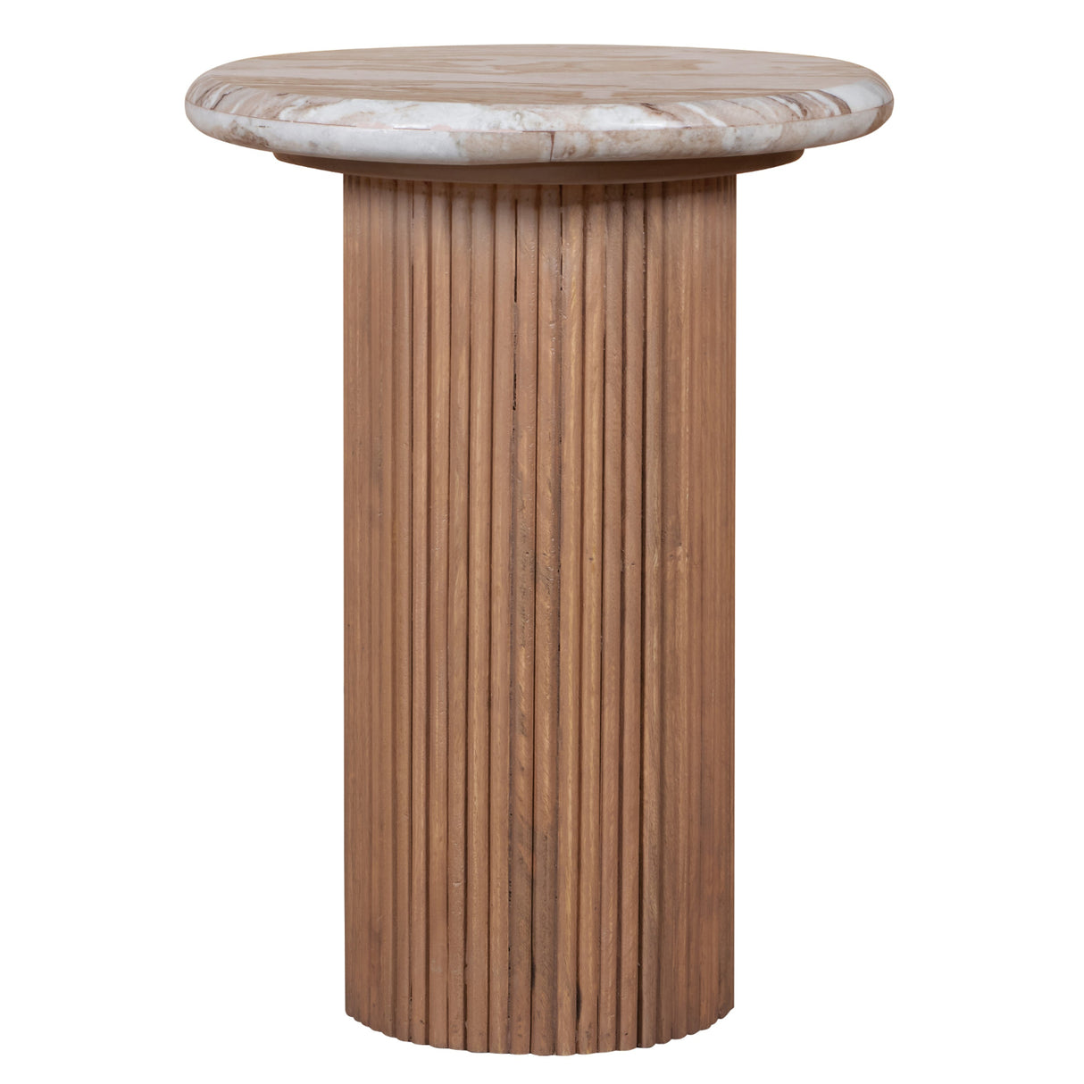 Marble Side Table Round With Solid Mango Wood Pedestal - Ashford
