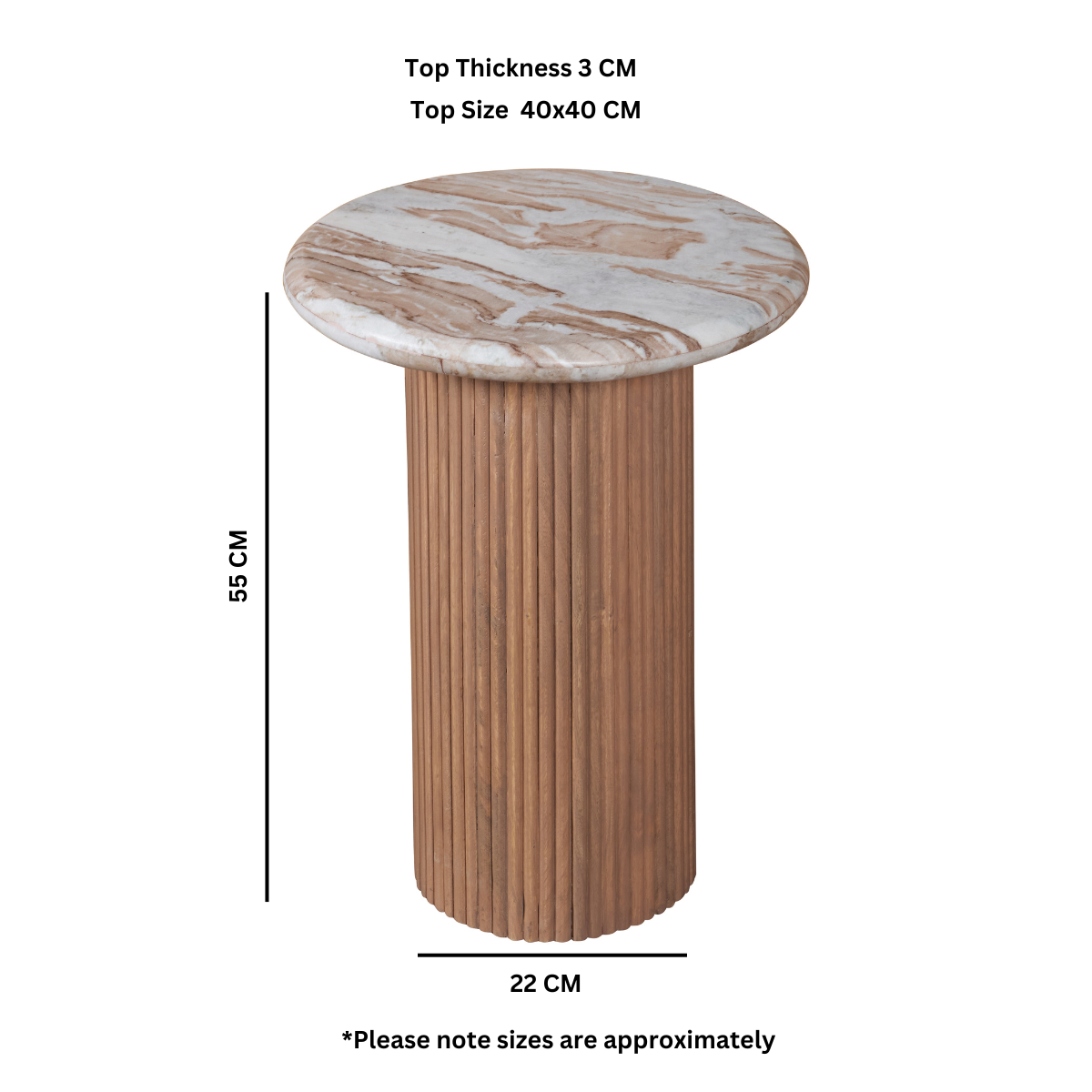 Marble Side Table Round With Solid Mango Wood Pedestal - Ashford