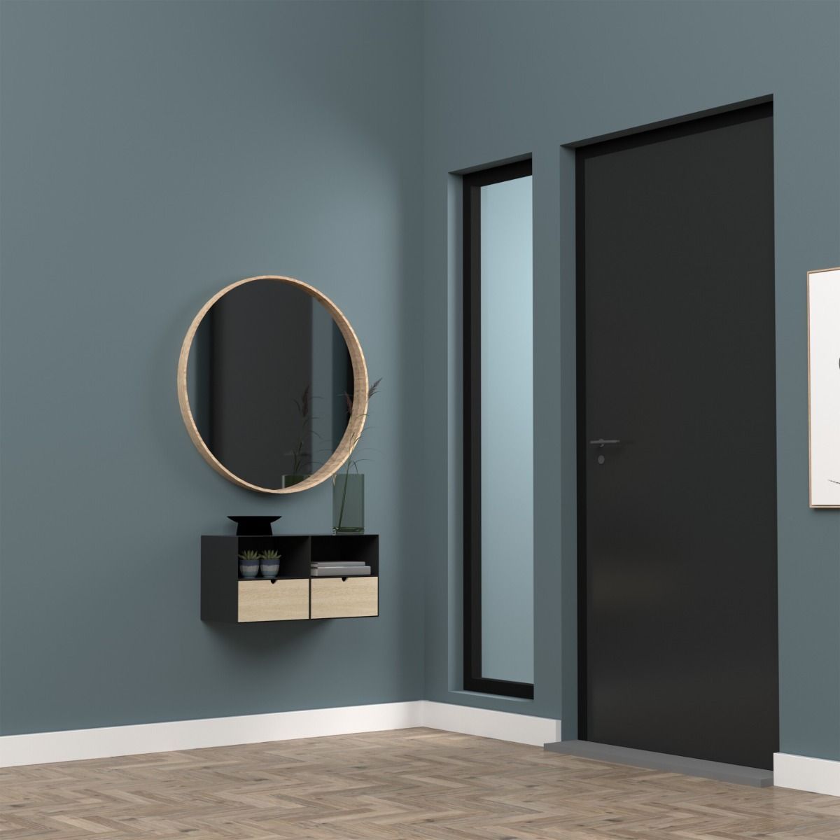 Metal Bedside Cabinet Wall Mounted With 1 Oak Drawer - Joliet