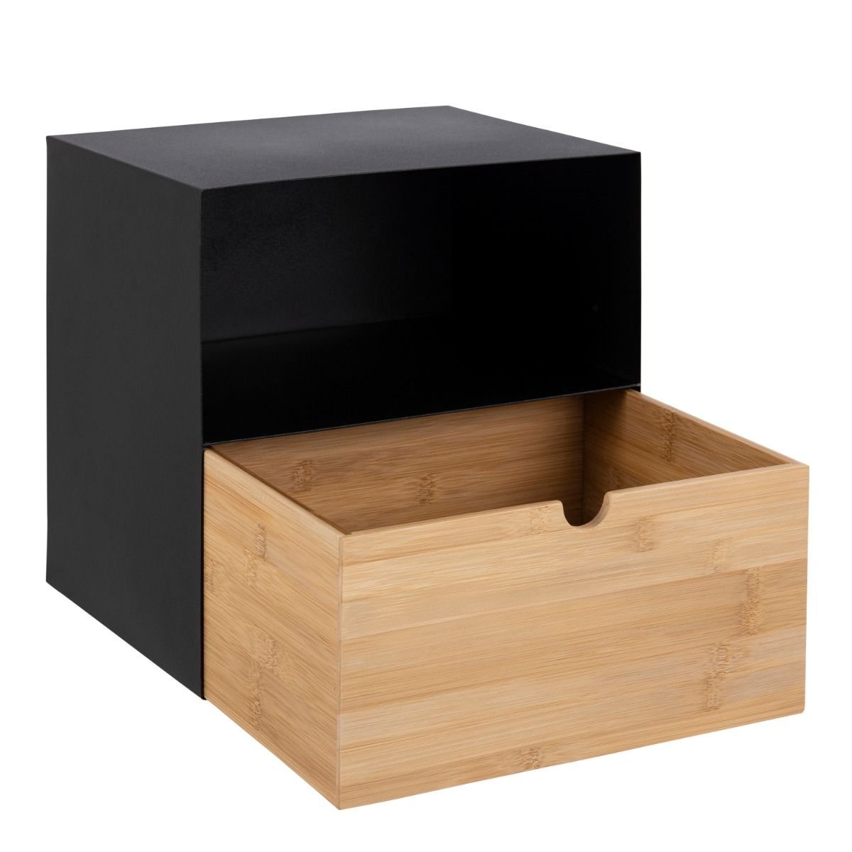 Metal Bedside Cabinet Wall Mounted With 1 Oak Drawer - Joliet