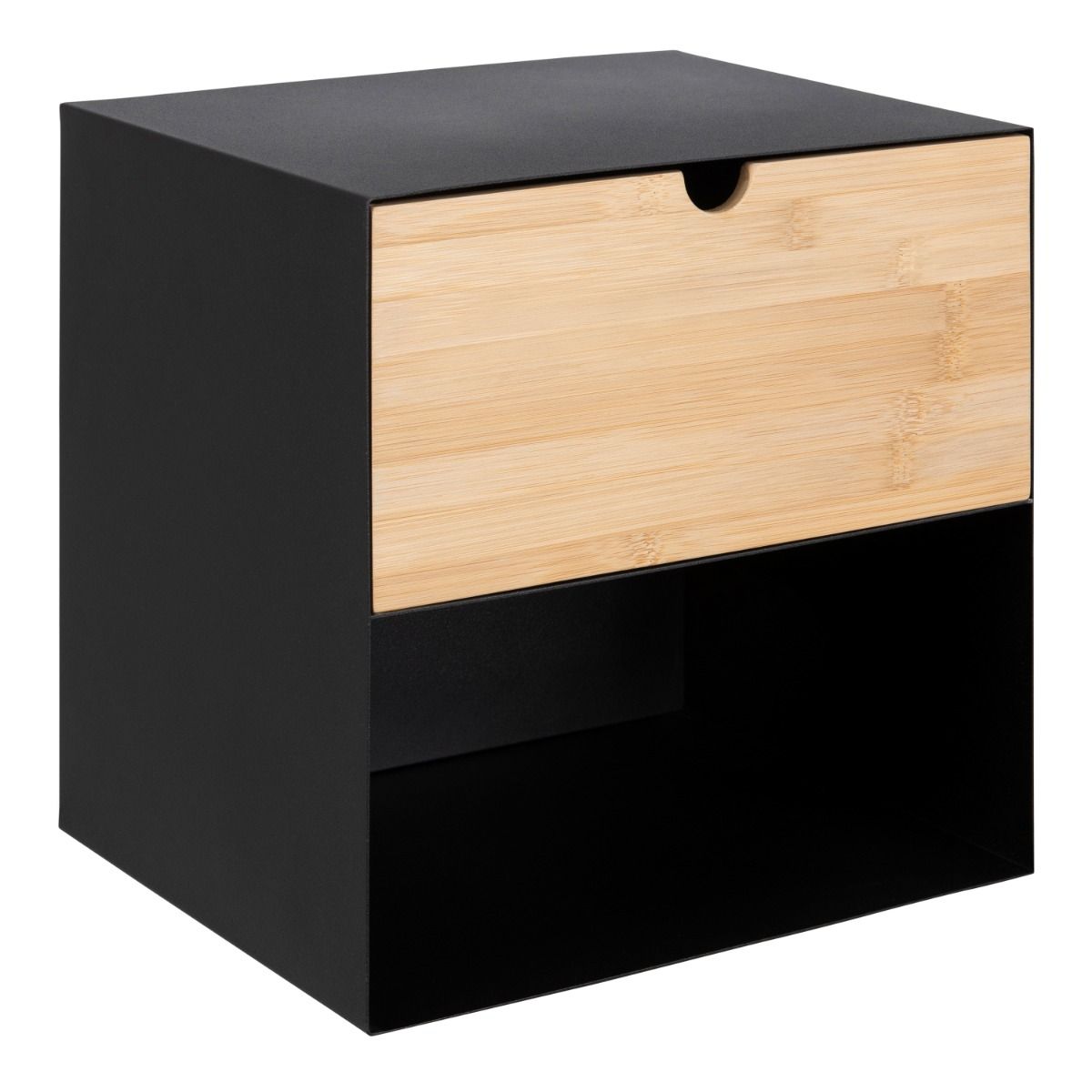Metal Bedside Cabinet Wall Mounted With 1 Oak Drawer - Joliet