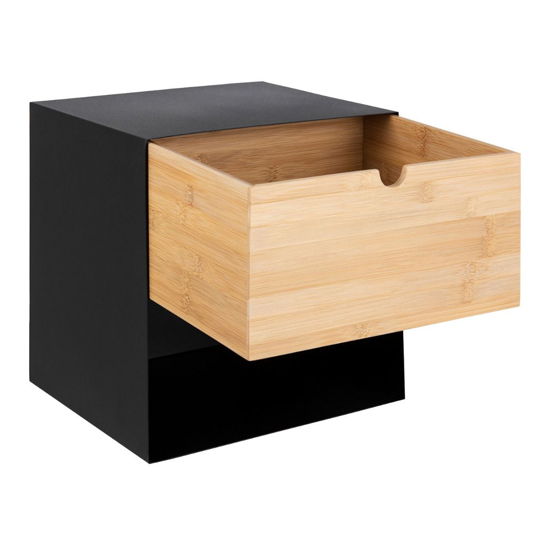 Metal Bedside Cabinet Wall Mounted With 1 Oak Drawer - Joliet