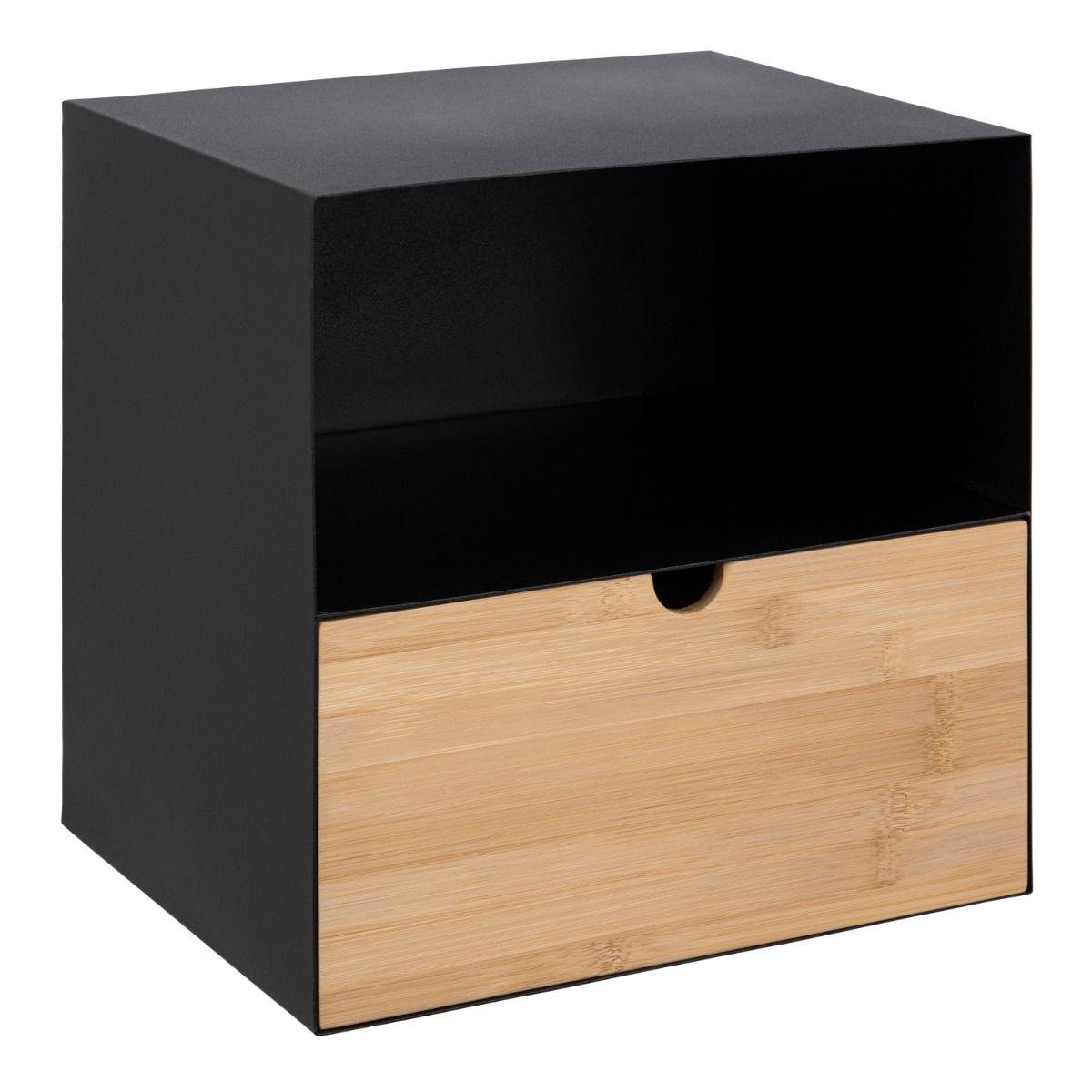 Metal Bedside Cabinet Wall Mounted With 1 Oak Drawer - Joliet