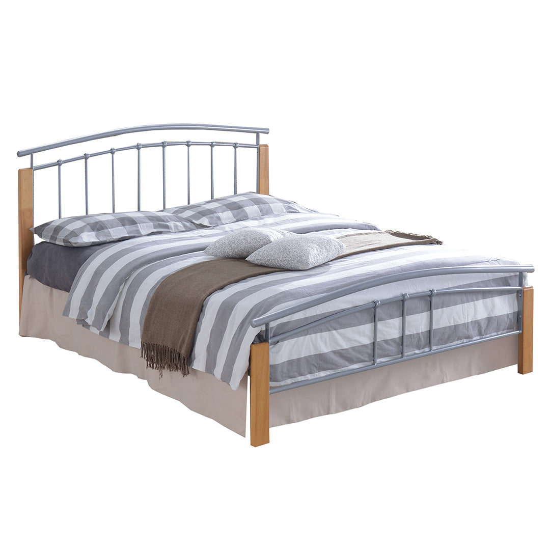 Metal Double Bed With Wooden Posts - Tetras