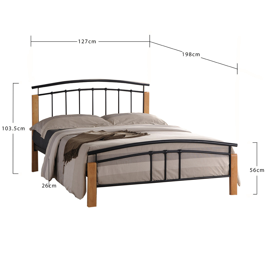 Metal Small Double Bed With Wooden Posts - Tetras