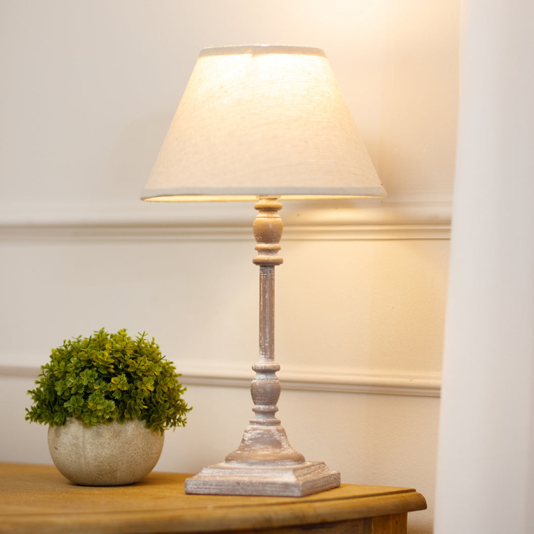 Natural Linen Shade Table Lamp With Washed Wooden Base - Antia