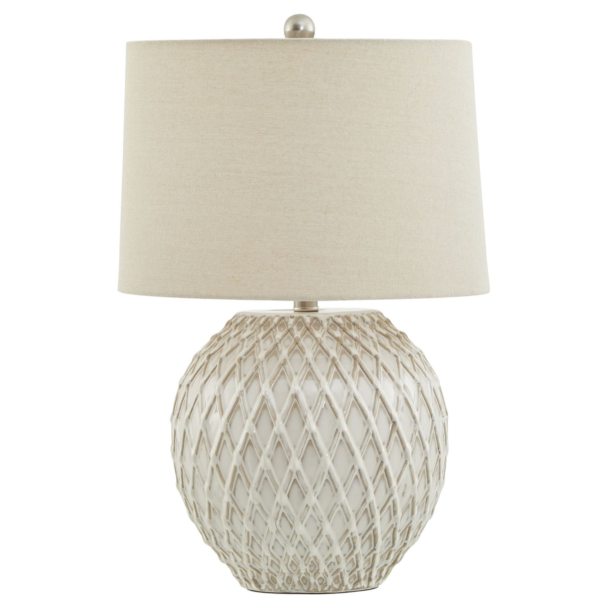 Neutral Cream Linen Shade Table Lamp With Ceramic Base - Lattice