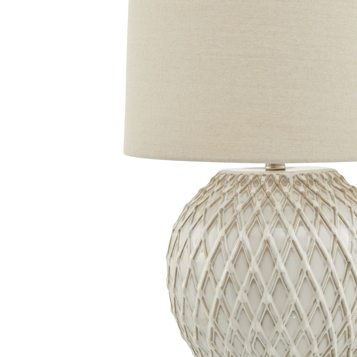 Neutral Cream Linen Shade Table Lamp With Ceramic Base - Lattice