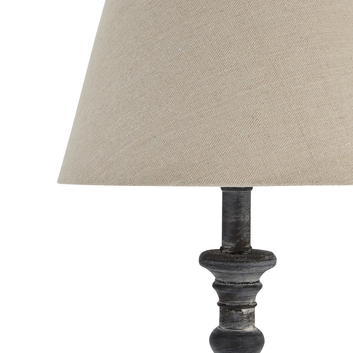 Neutral Linen Shade Table Lamp With Column Wooden Base - Incia