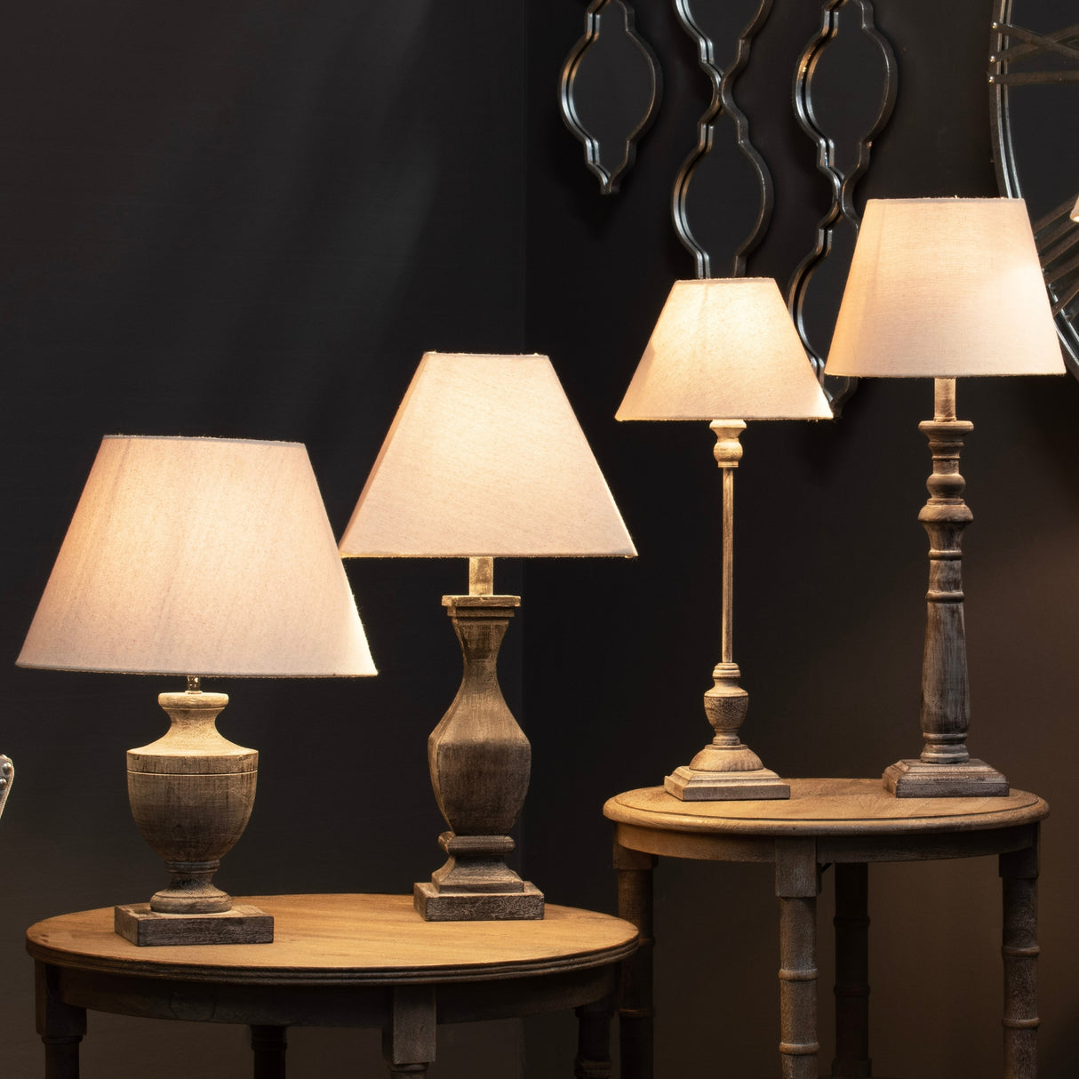 Neutral Linen Shade Table Lamp With Column Wooden Base - Incia