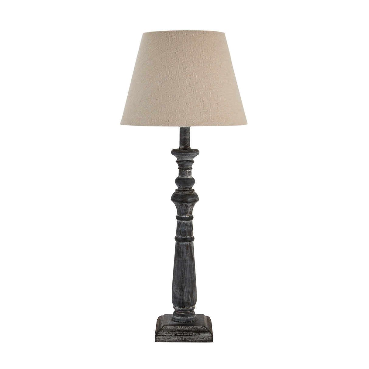 Neutral Linen Shade Table Lamp With Column Wooden Base - Incia