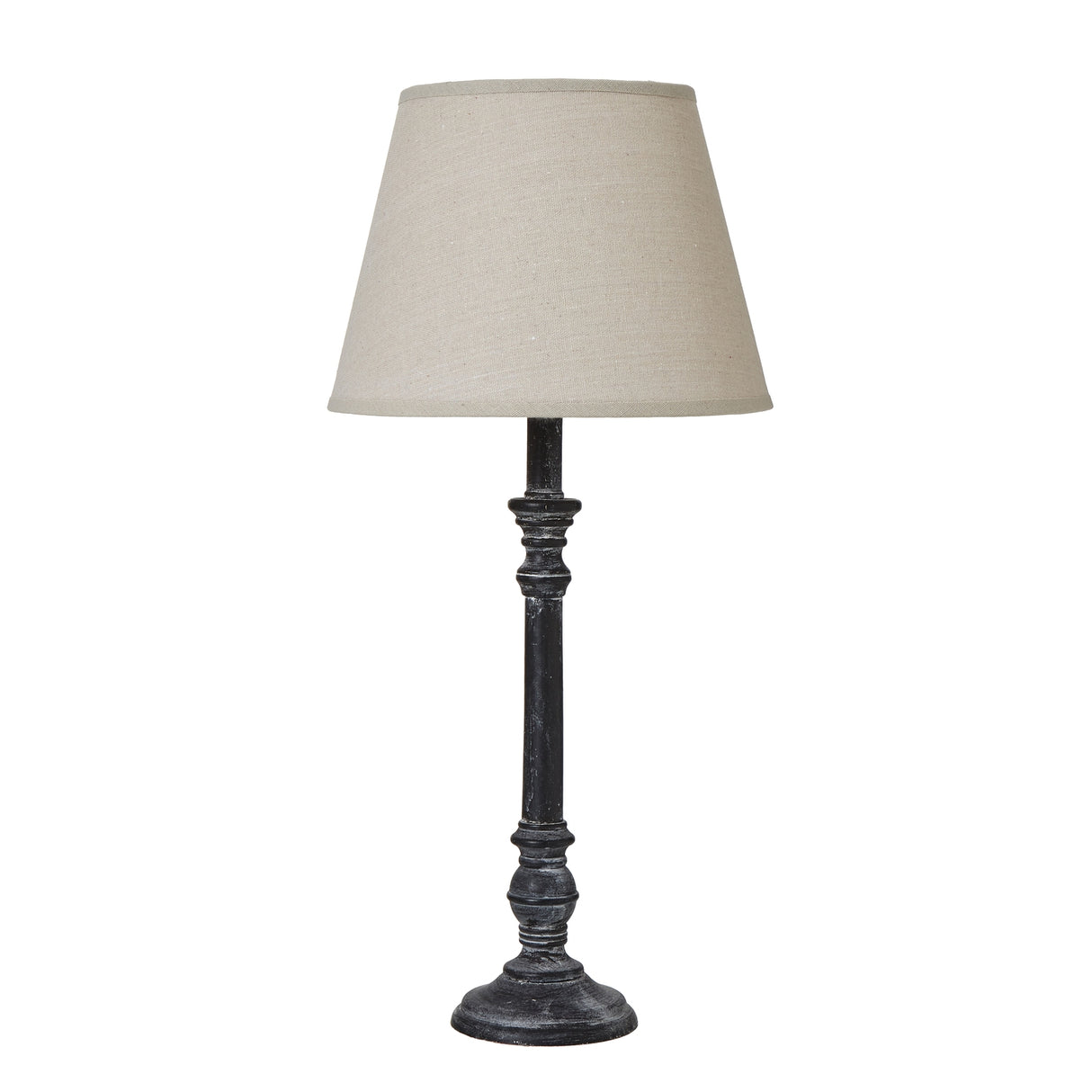 Neutral Linen Shade Table Lamp With Grey Washed Wooden Base - Isca
