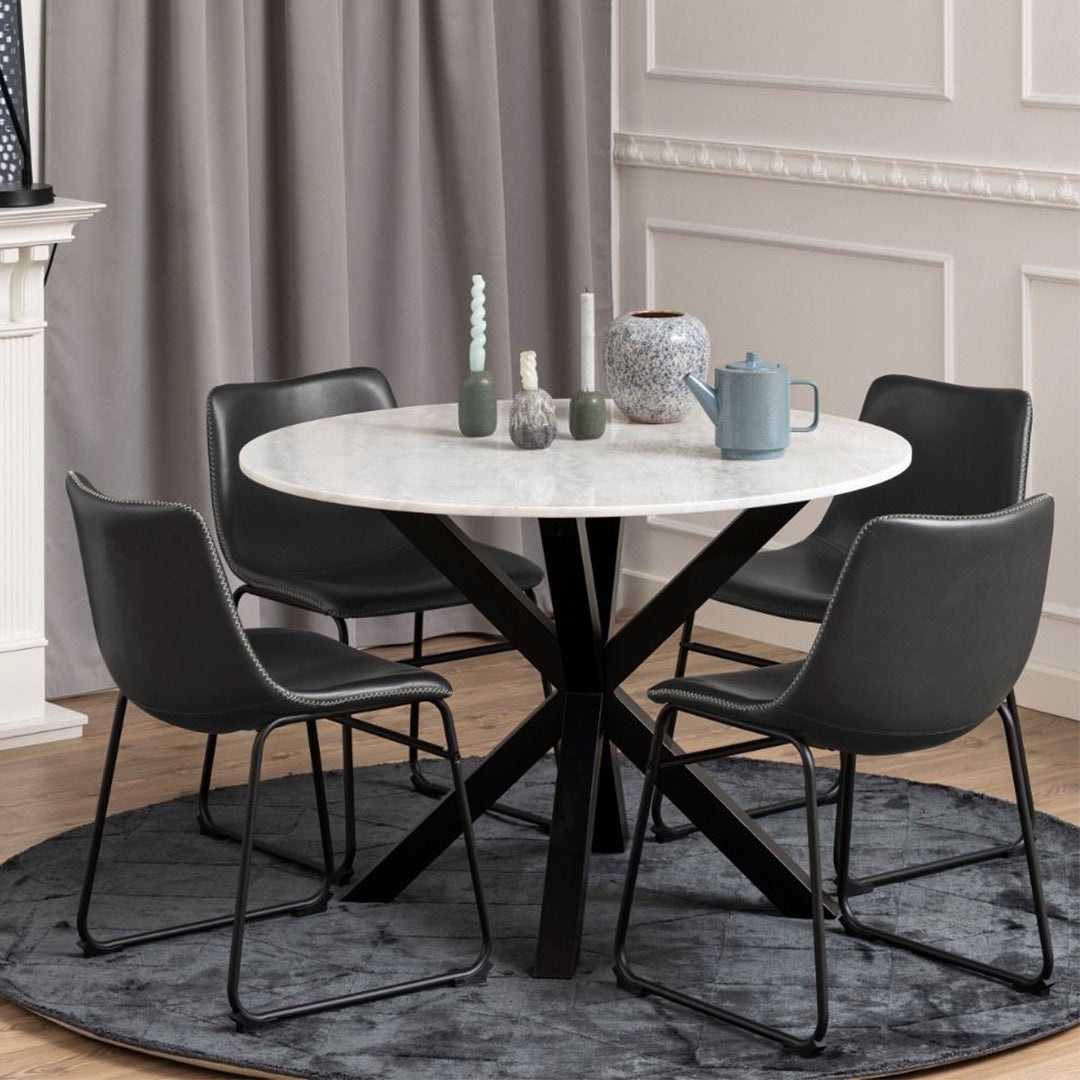 Polished Marble Dining Table for 4 People 110cm Wide Round - Heaven