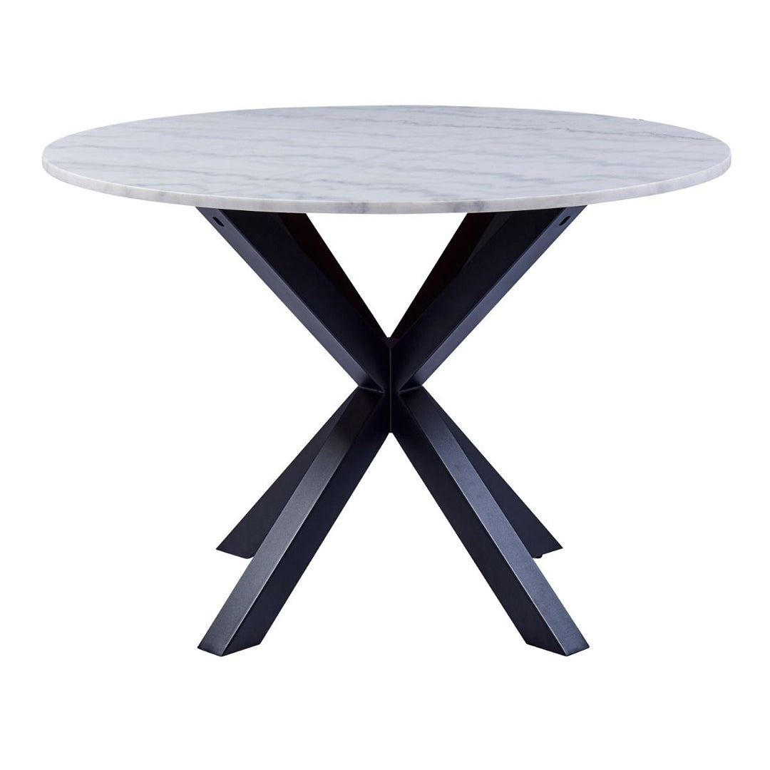 Polished Marble Dining Table Round With 4 Oregon Black Dining Chairs - Heaven