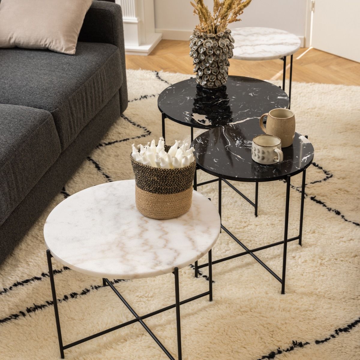 Polished Marble Stone Side Table Round Large - Avila