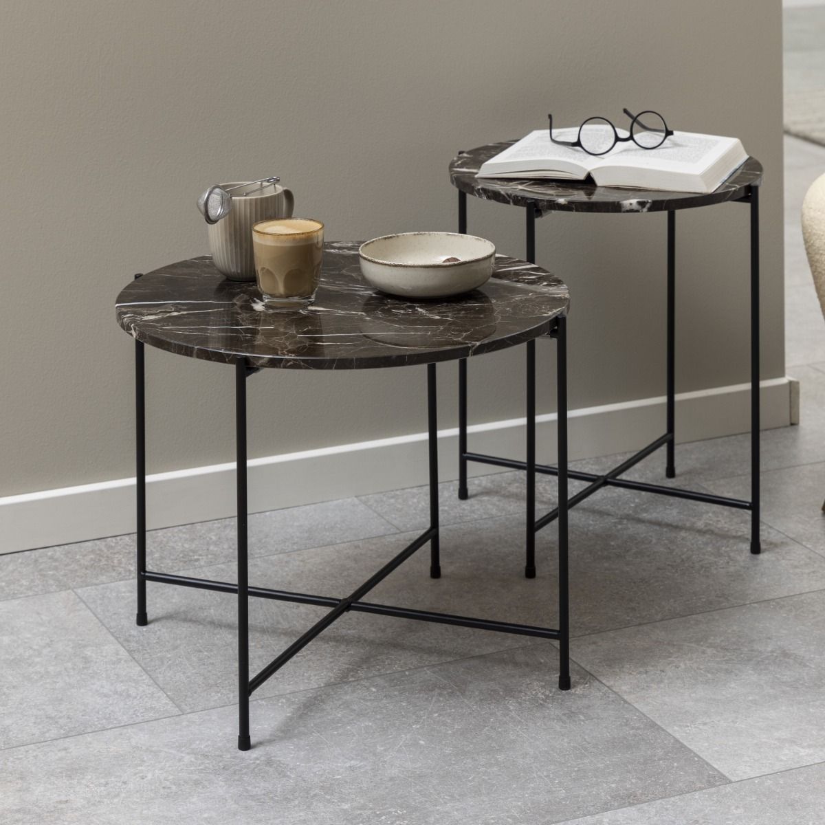 Polished Marble Stone Side Table Round Large - Avila