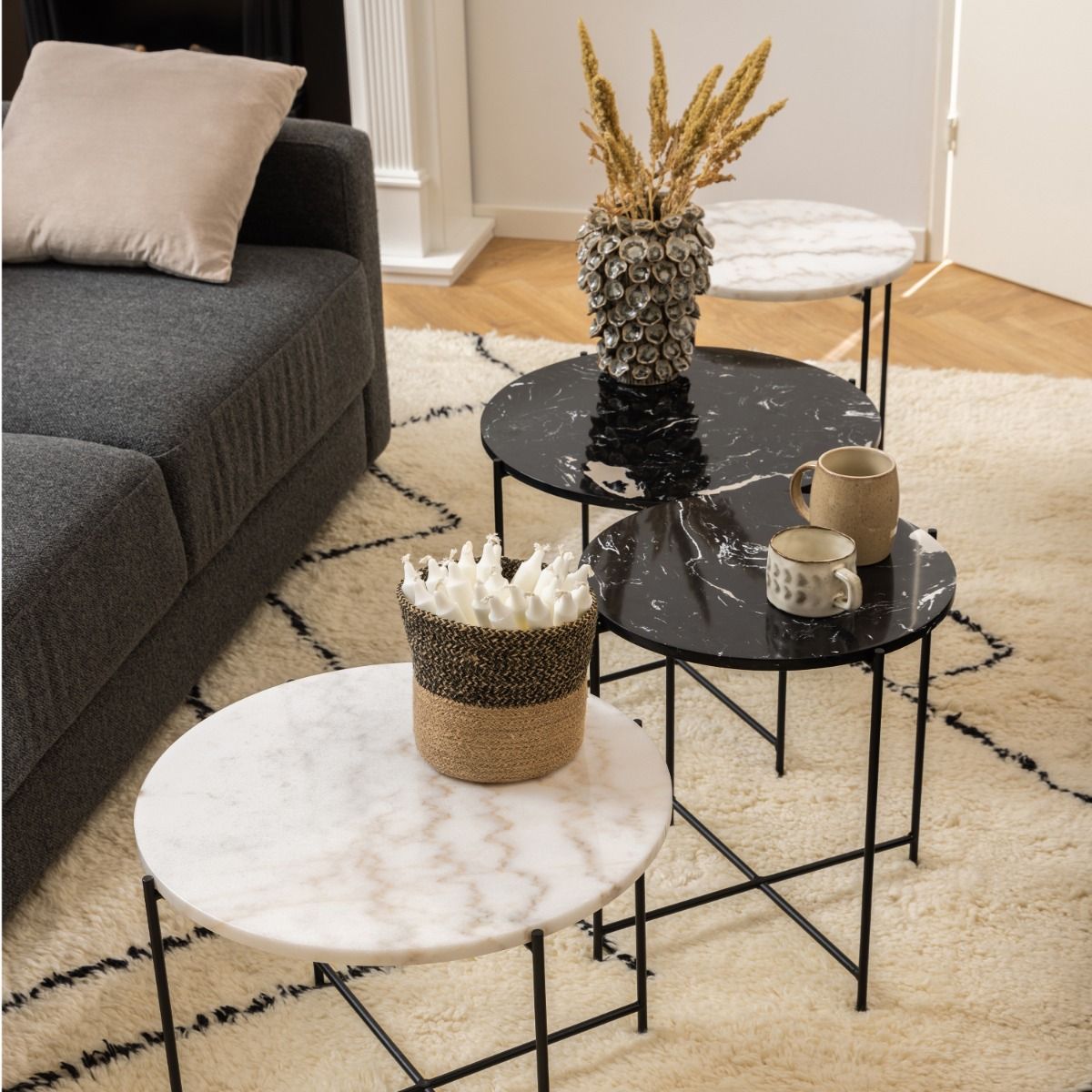 Polished Marble Stone Side Table Round Small - Avila