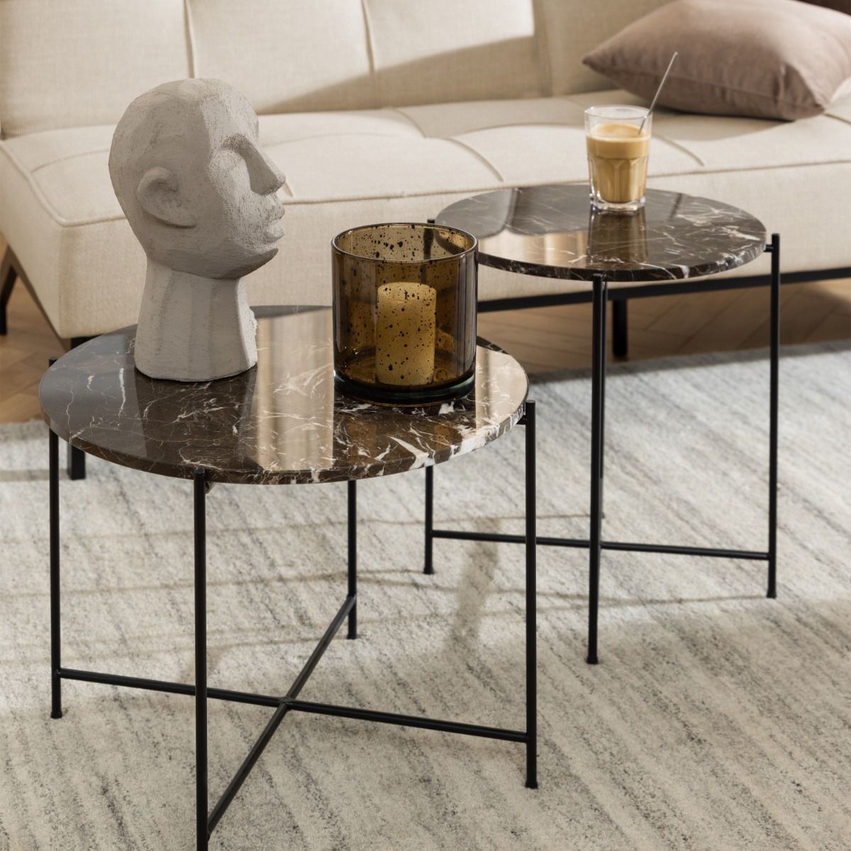 Polished Marble Stone Side Table Round Small - Avila