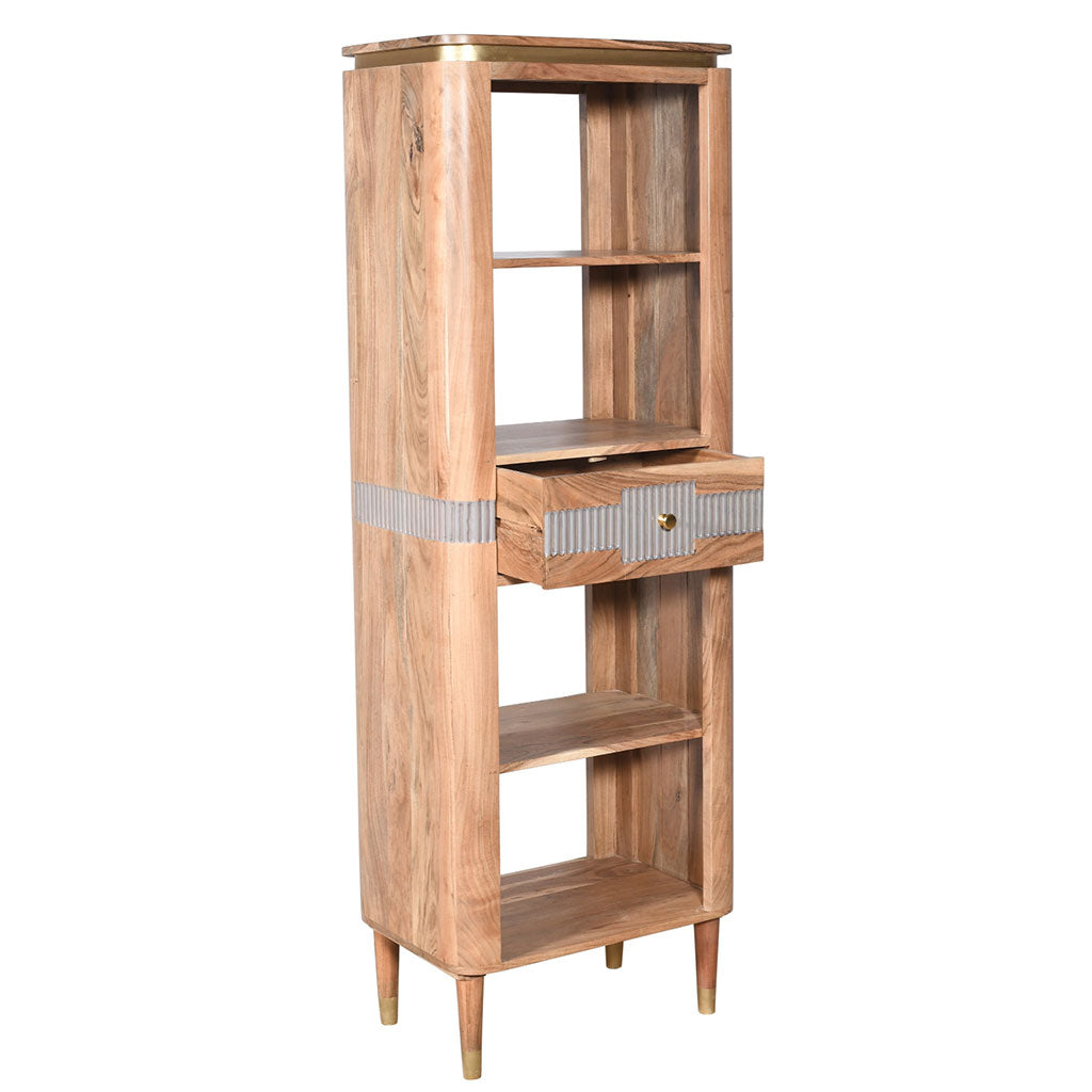 Solid Acacia Wood Bookcase With 1 Drawer And 4 Shelves - Wilton